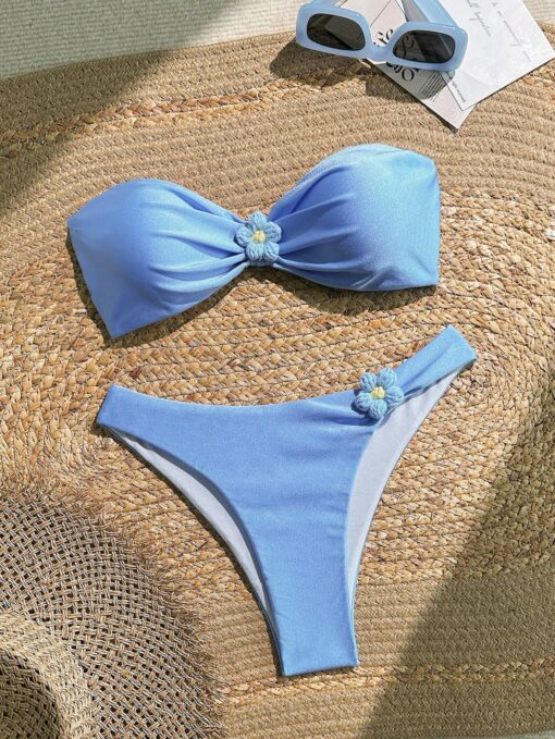 Sweetra Women Floral Print Bandeau Bikini Set