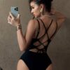 SHEIN Swim SXY Springbreak Women Black Solid Nylon Fabric Shell Shape