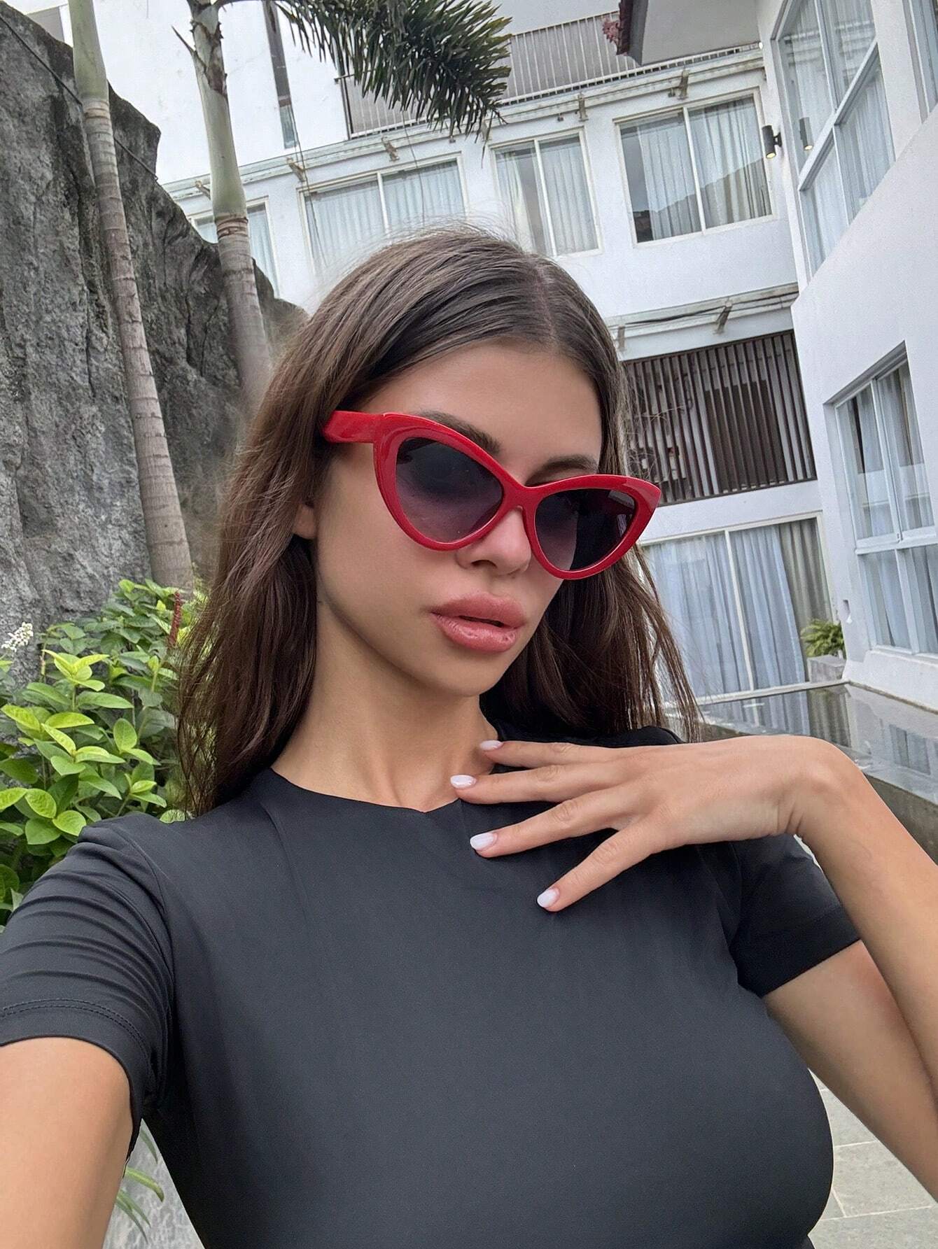 SHEIN Triangle Cat Eye Fashion Glasses For Women, Retro Stylish Small Frame Glasses