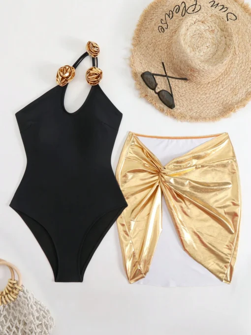SHEIN Vintage Floral Print One-Piece Swimsuit, Slimming Tummy Control, Modest Coverage - Image 3