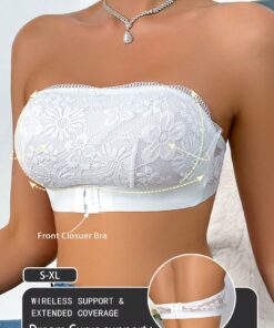 SHEIN Women's Lace Patchwork Front Closure Wireless Bra