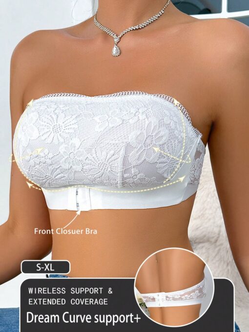 SHEIN Women's Lace Patchwork Front Closure Wireless Bra