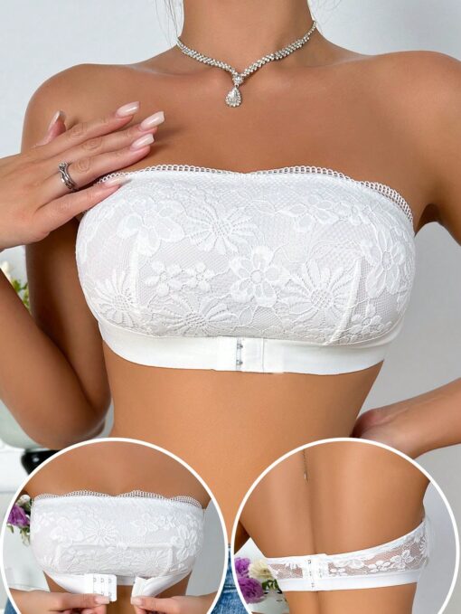 SHEIN Women's Lace Patchwork Front Closure Wireless Bra - Image 2