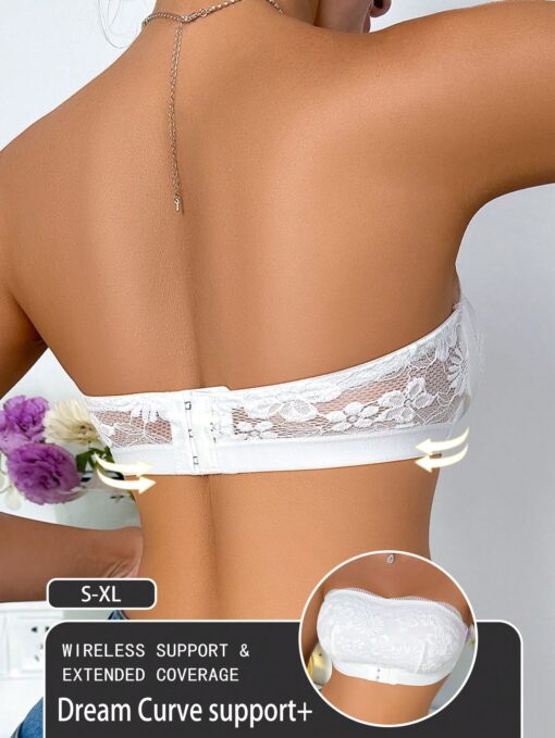 SHEIN Women's Lace Patchwork Front Closure Wireless Bra - Image 3