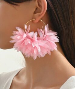 SHEIN 1pair 3d Geometric Fabric Flower Earrings For Women