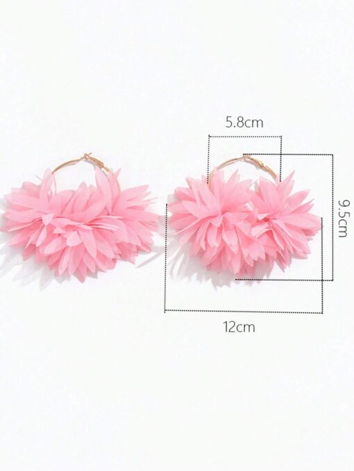 SHEIN 1pair 3d Geometric Fabric Flower Earrings For Women - Image 3