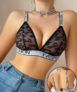 SHEIN 1pc Women's Solid Color Silver Thread Print Comfortable Lingerie Bra