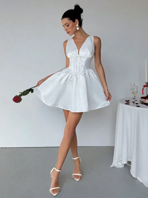 SHEIN Aloruh Women's Elegant Deep V-Neck Wedding Party Sexy