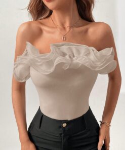 SHEIN Firerie White Organza Floral Lace Bodysuit For Women