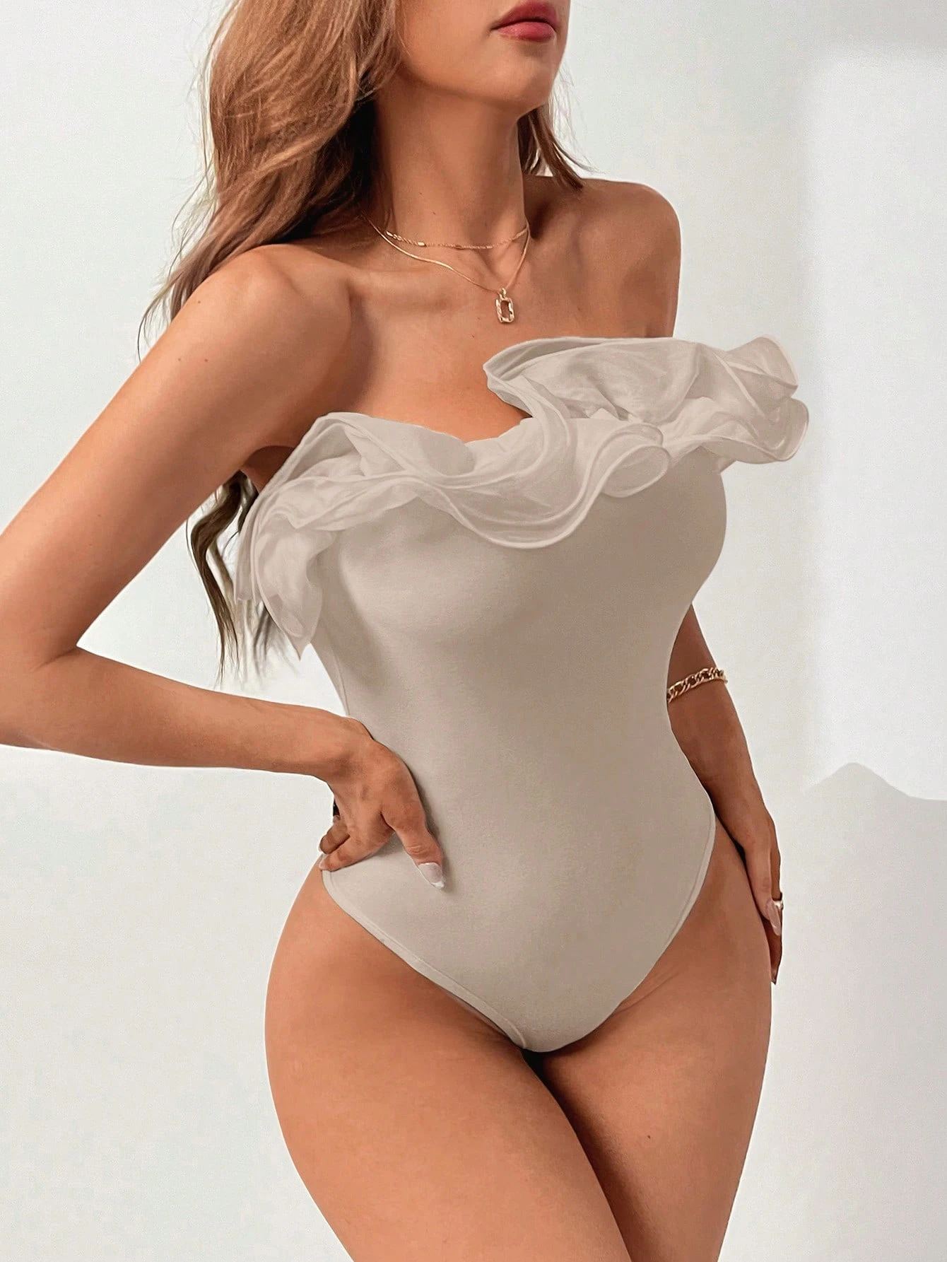 SHEIN Firerie White Organza Floral Lace Bodysuit For Women - Image 3