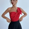 Firerie Women's Simple Elegant Bodysuit With Bow Decor