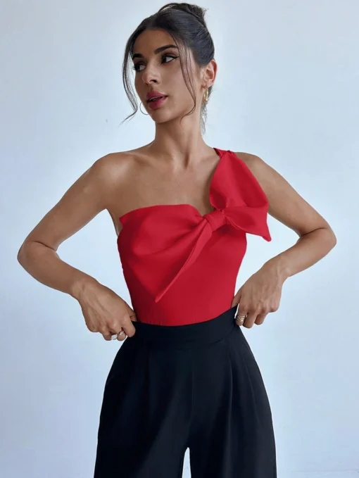 Firerie Women's Simple Elegant Bodysuit With Bow Decor