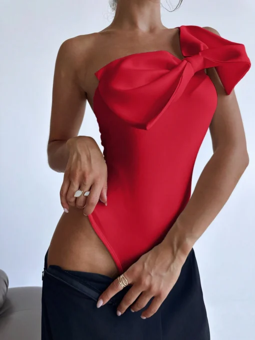 SHEIN Firerie Women's Simple Elegant Bodysuit With Bow Decor - Image 3