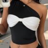 SHEIN Muchica Women's Elegant Color Block One Shoulder Crop Top