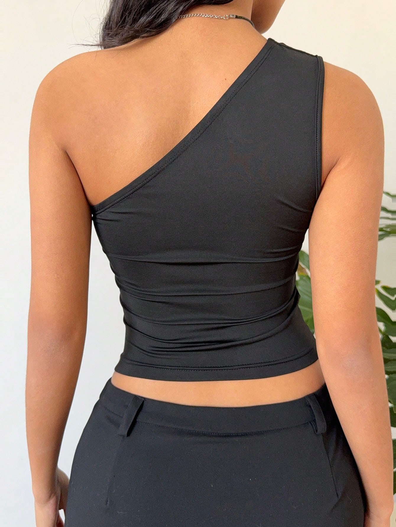 SHEIN Muchica Women's Elegant Color Block One Shoulder Crop Top - Image 2