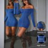 SHEIN PETITE Women's Off-Shoulder Mini Denim Dress