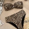 SHEIN VCAY Women Leopard Print Bandeau Strapless Bikini Top And Bottoms Swimwear