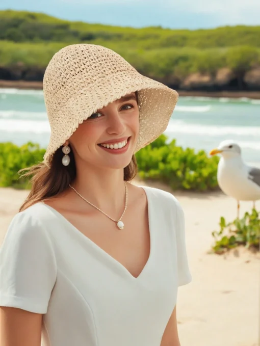 SHEIN Women's Foldable Straw Bucket Hat Beach Sun Hat