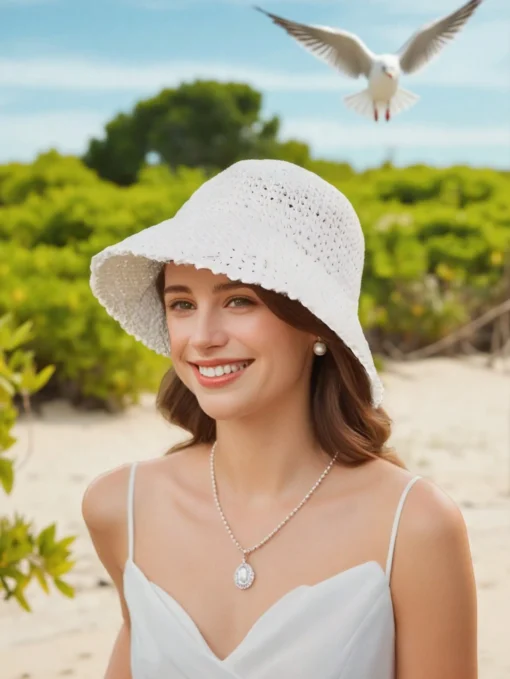 SHEIN Women's Foldable Straw Bucket Hat Beach Sun Hat