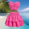 SHEIN MOD Vacation Tube Top & Lotus Leaf Skirt, Rose Pink Suit