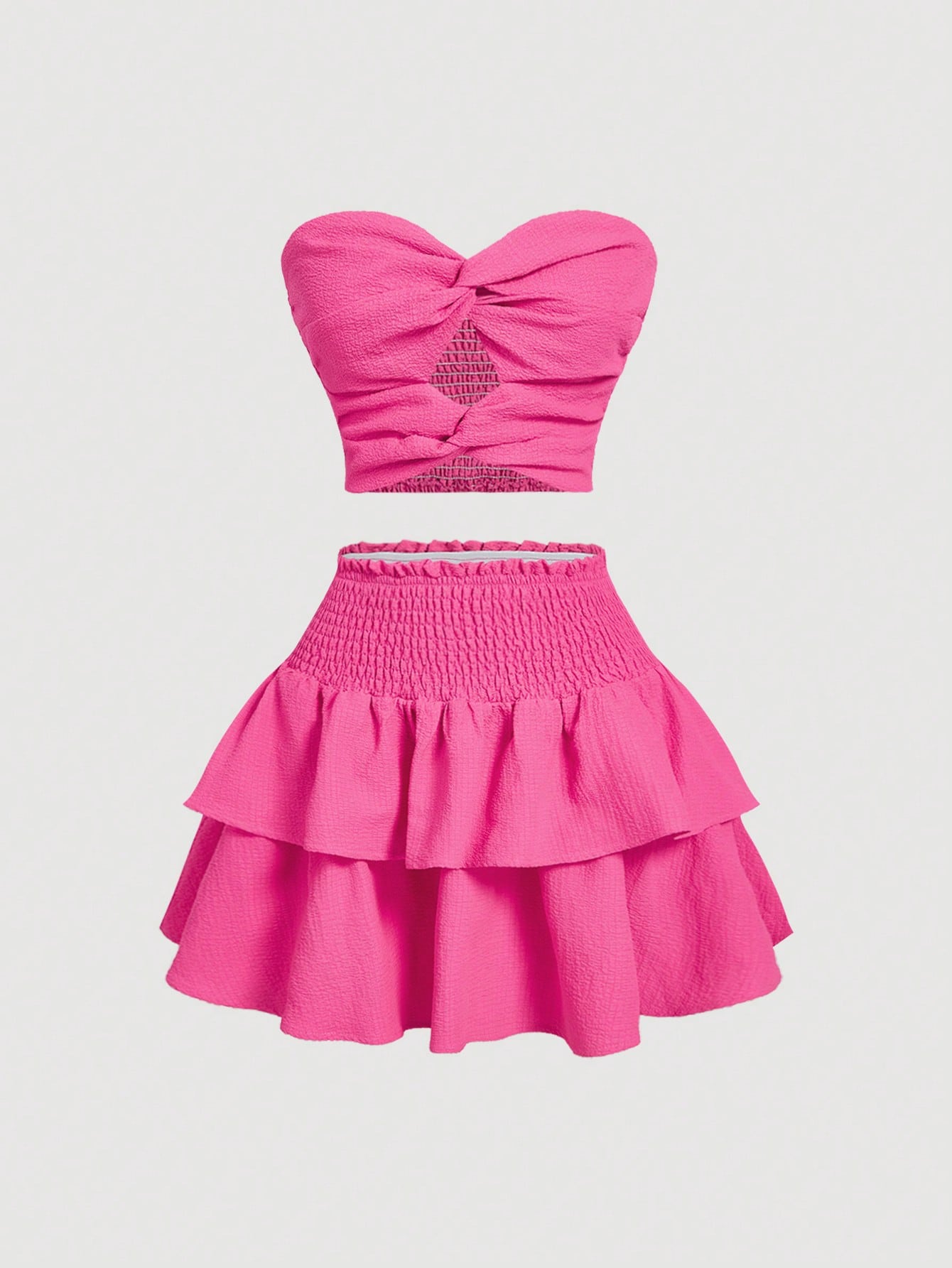 SHEIN MOD Vacation Tube Top & Lotus Leaf Skirt, Rose Pink Suit - Image 2