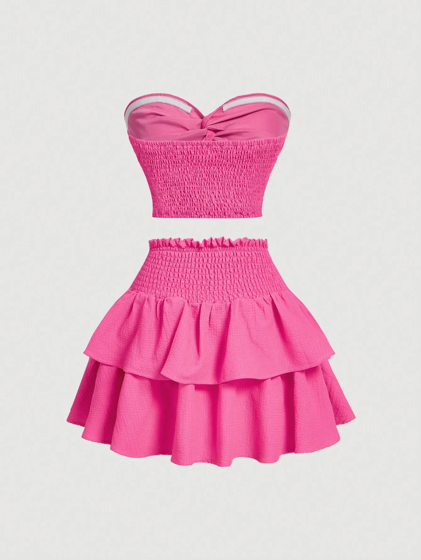 SHEIN MOD Vacation Tube Top & Lotus Leaf Skirt, Rose Pink Suit - Image 3