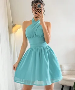 SHEIN Privé Women's New Elegant Halter Flared Short Dress