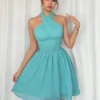 SHEIN Privé Women's New Elegant Halter Flared Short Dress