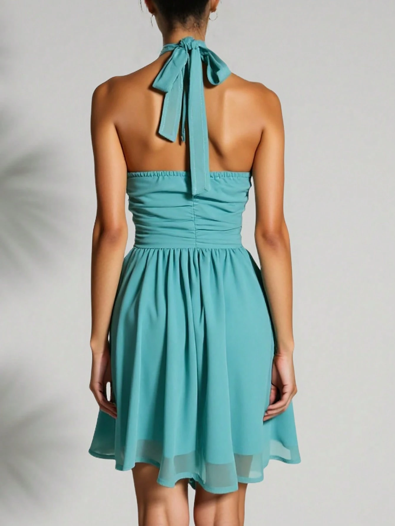 SHEIN Privé Women's New Elegant Halter Flared Short Dress