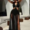 SHEIN Swim 1pc Sexy Black Mesh One-Piece Swimsuit