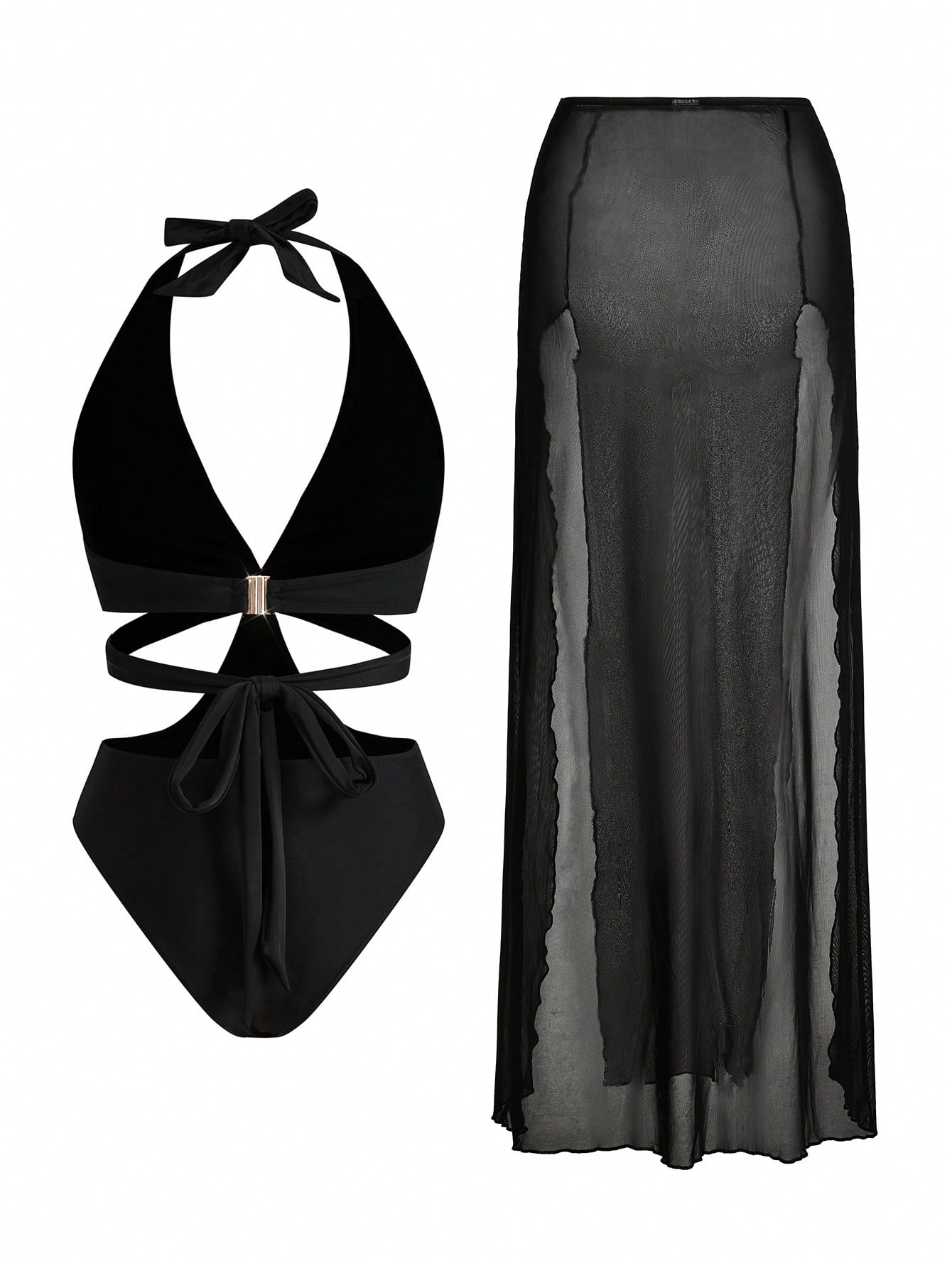 SHEIN Swim 1pc Sexy Black Mesh One-Piece Swimsuit - Image 2