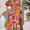 SHEIN Slaydiva Women's Holiday Striped Hollow-Out Side Slit Casual Dress
