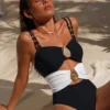 SHEIN Swim Chiccia 1pc Contrast Color Sexy One-Piece Swimsuit