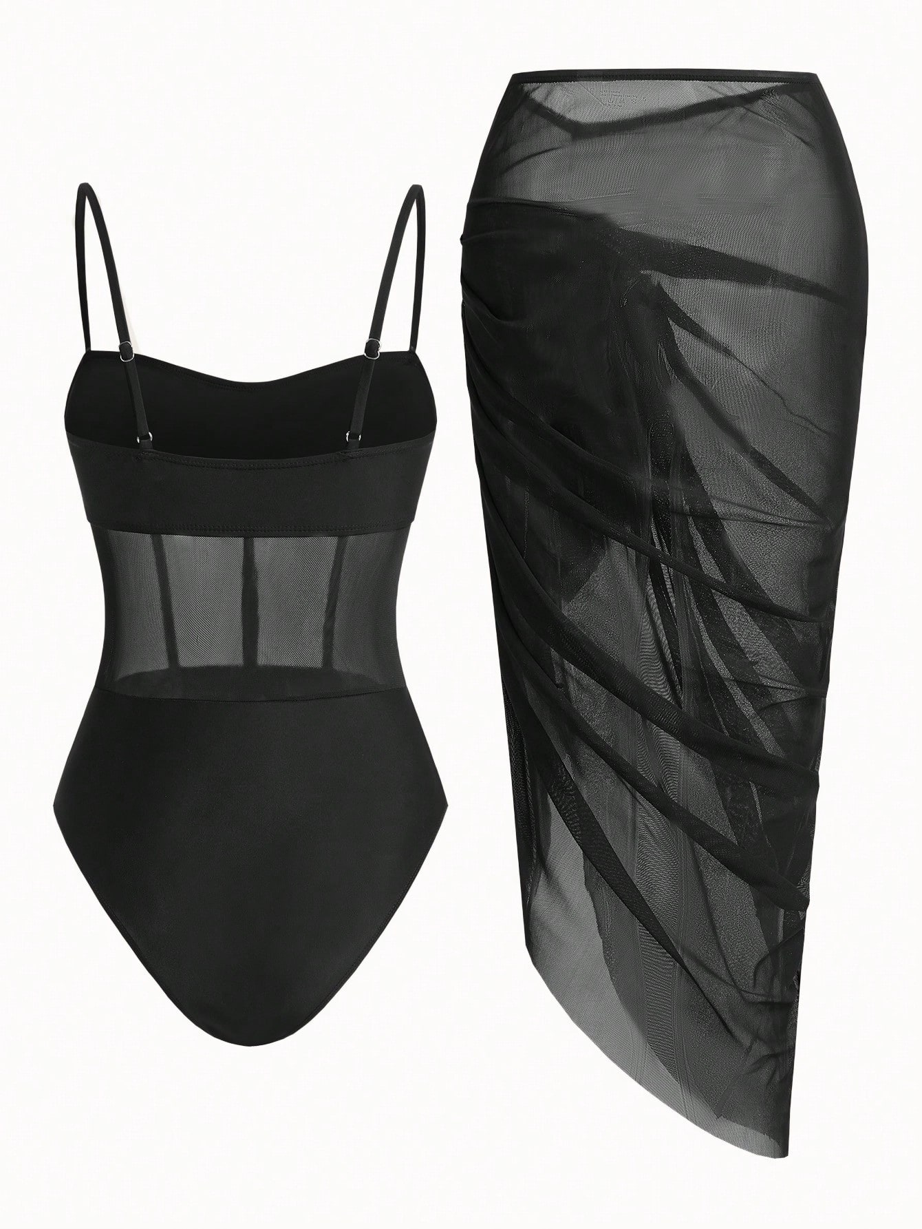 SHEIN Swim Oasis Women Vacation Beach Solid Color Twist Mesh Patchwork One-Piece - Image 2