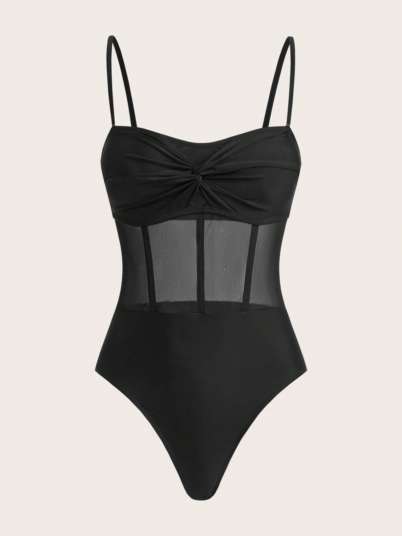 SHEIN Swim Oasis Women Vacation Beach Solid Color Twist Mesh Patchwork One-Piece - Image 3