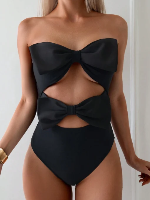 SHEIN Swim Vcay Solid Color Strapless Swimsuit - Image 2