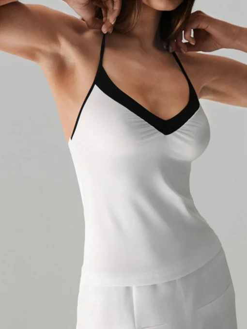 SHEIN TRNVIE Casual Fitted Contrast Trim V-Neck White Women Tank Top - Image 4