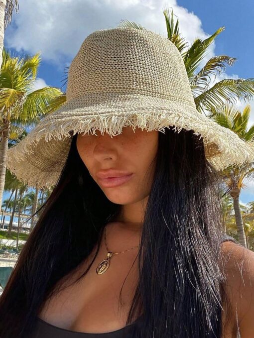 SHEIN 1pc Women's Straw Hat, Large Brim Sun Protection Hat