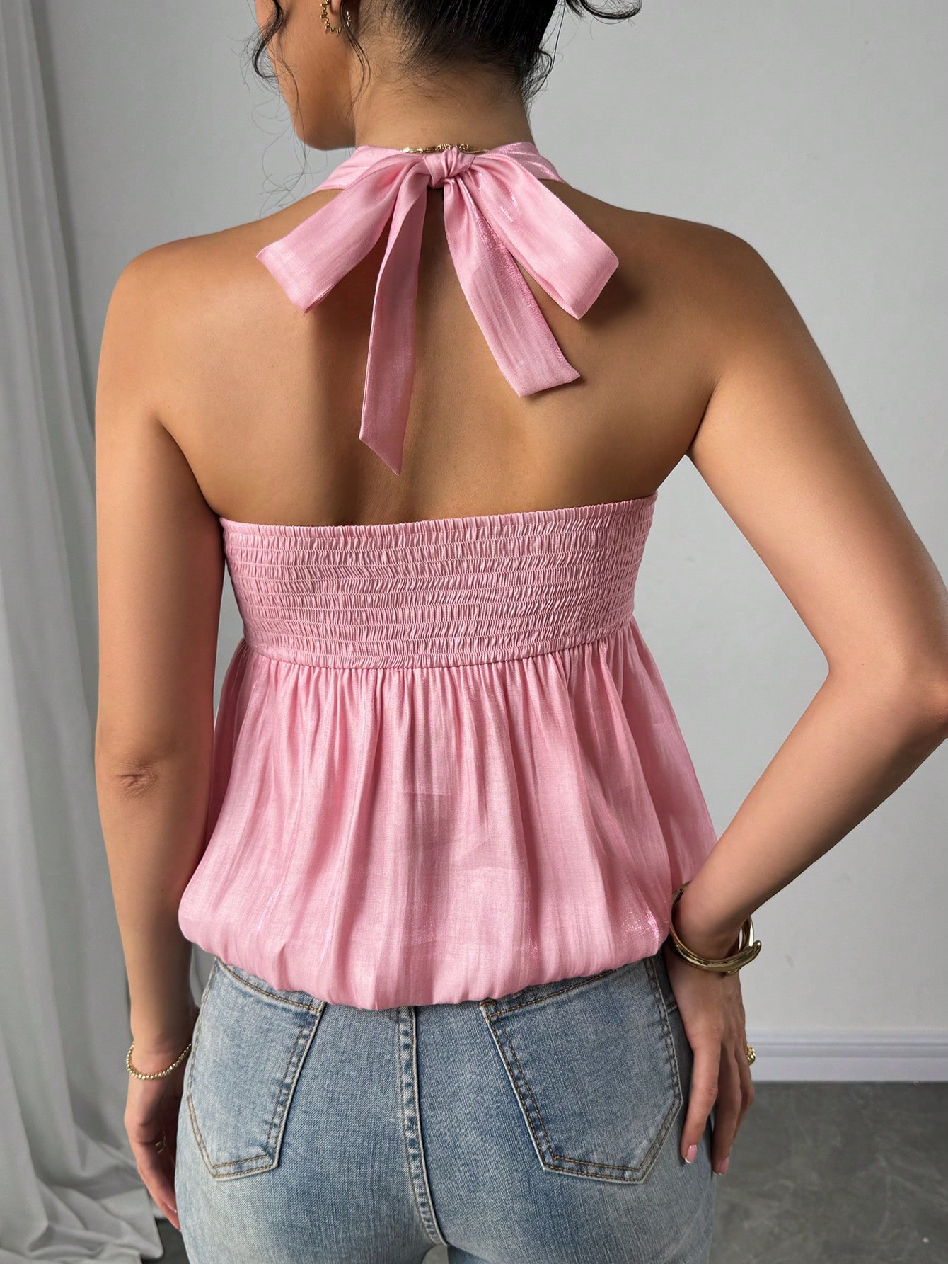 SHEIN Elegant Neck Tie Bow Ruched Bust Women Tank Top - Image 2