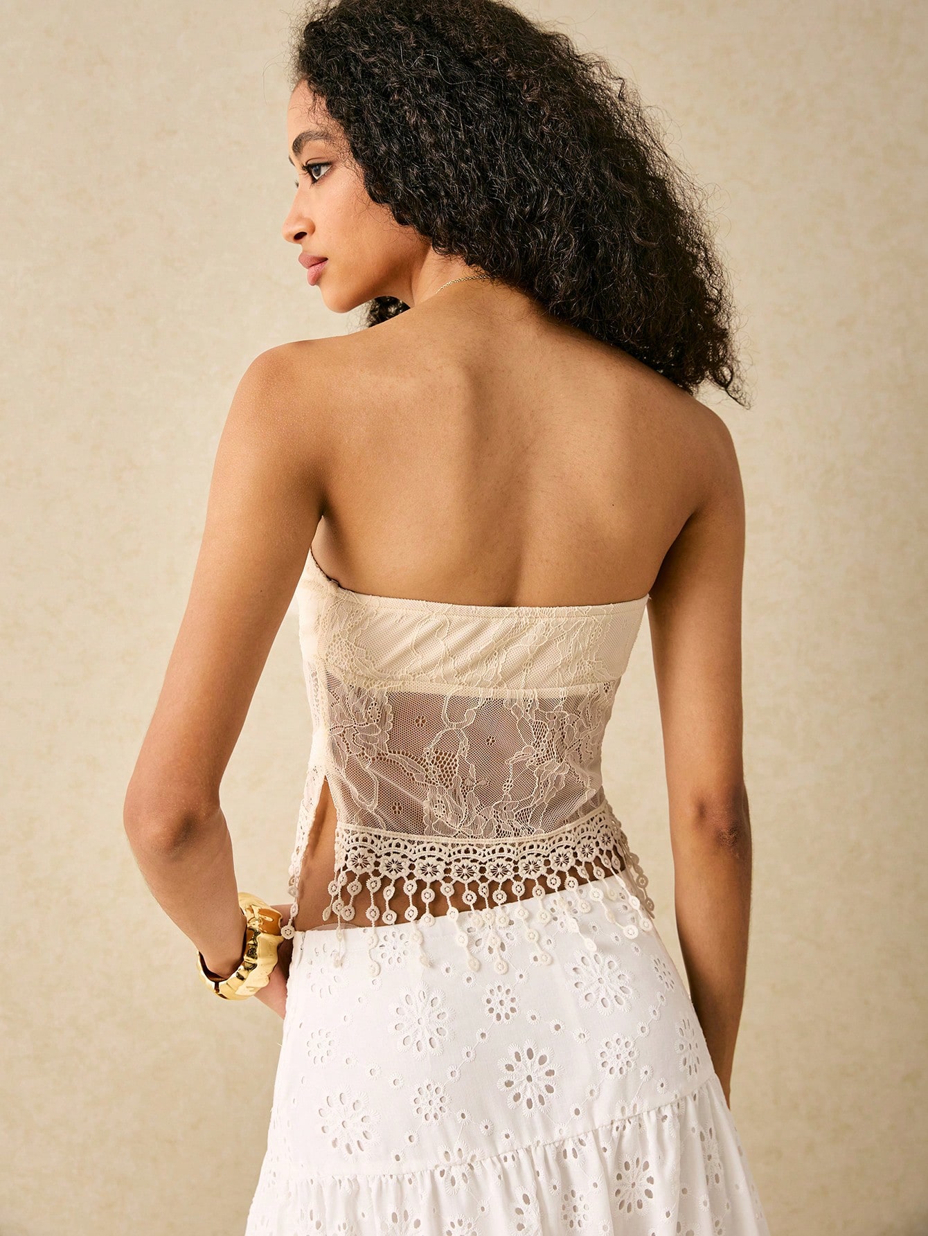 SHEIN Poéselle Women's Lace Fringe Hem Summer Vacation Tube Top - Image 2