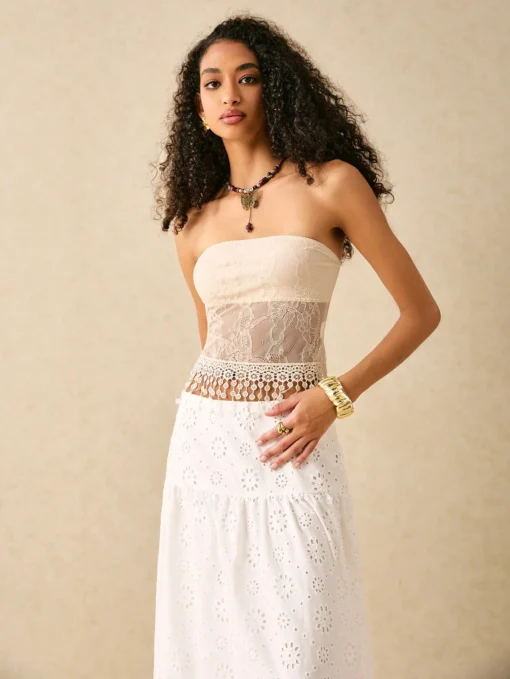 SHEIN Poéselle Women's Lace Fringe Hem Summer Vacation Tube Top - Image 4