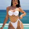 SHEIN Swim Vcay 2pcs Women Spring & Vacation Leisure White Seashell Pattern Bikini Set