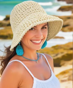 Women's Foldable Straw Bucket Hat Beach Sun Hat