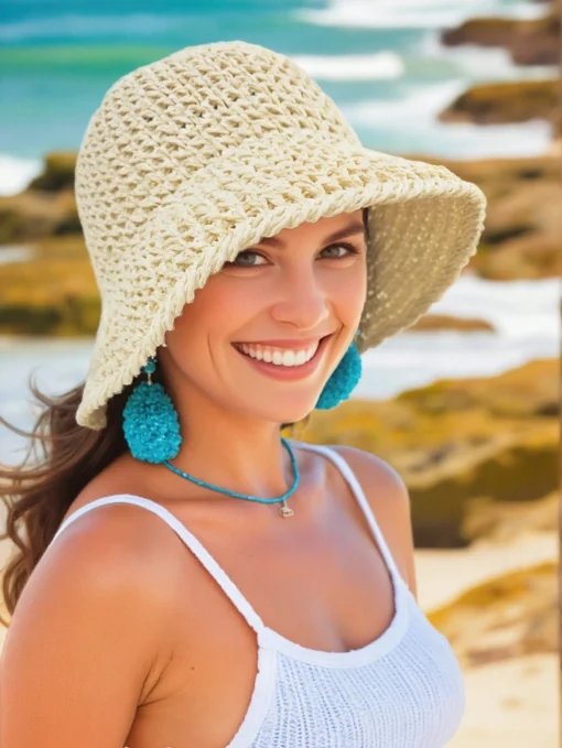 Women's Foldable Straw Bucket Hat Beach Sun Hat
