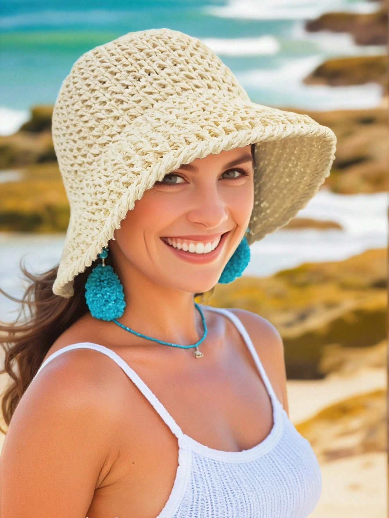 Women's Foldable Straw Bucket Hat Beach Sun Hat