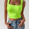 SHEIN Chiquease Fluorescent Green Color Square Neck Sleeveless Tank Top