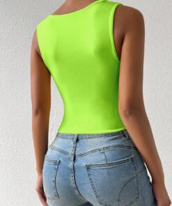 Alternative view of SHEIN Chiquease Fluorescent Green Color Square Neck Sleeveless Tank Top