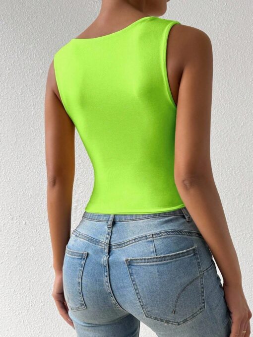 SHEIN Chiquease Fluorescent Green Color Square Neck Sleeveless Tank Top - Image 2