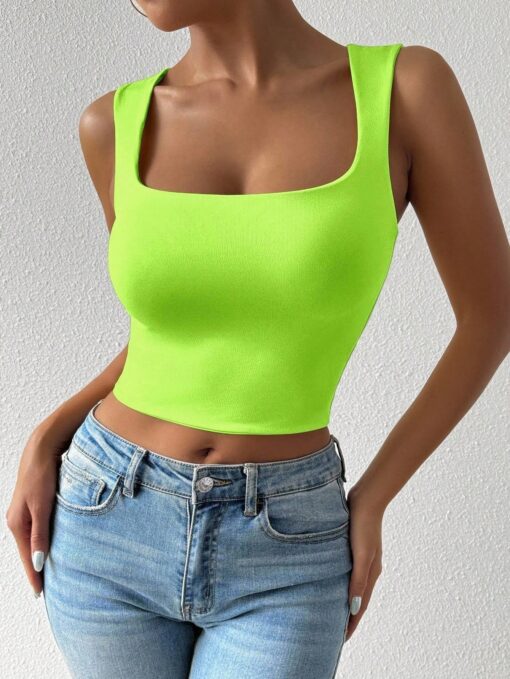SHEIN Chiquease Fluorescent Green Color Square Neck Sleeveless Tank Top - Image 3