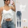 SHEIN Chiquease Women Knit Feather Decor Tank Top